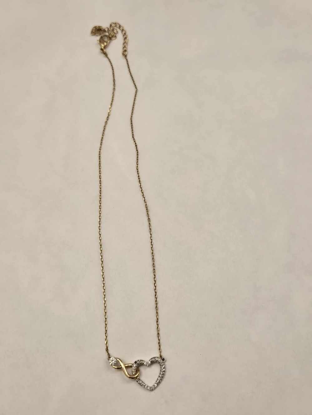 Swarovski Gold Heart Infinity Pendant Necklace Clear Crystals-Missing 1 Stone